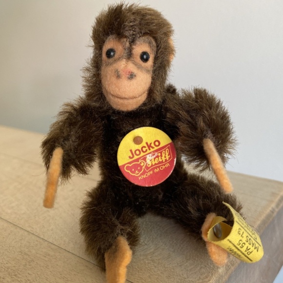 3 Vintage 1970s Steiff Mohair Teddybar & Jocko Monkey Original Tags & Buttons - Picture 3 of 10